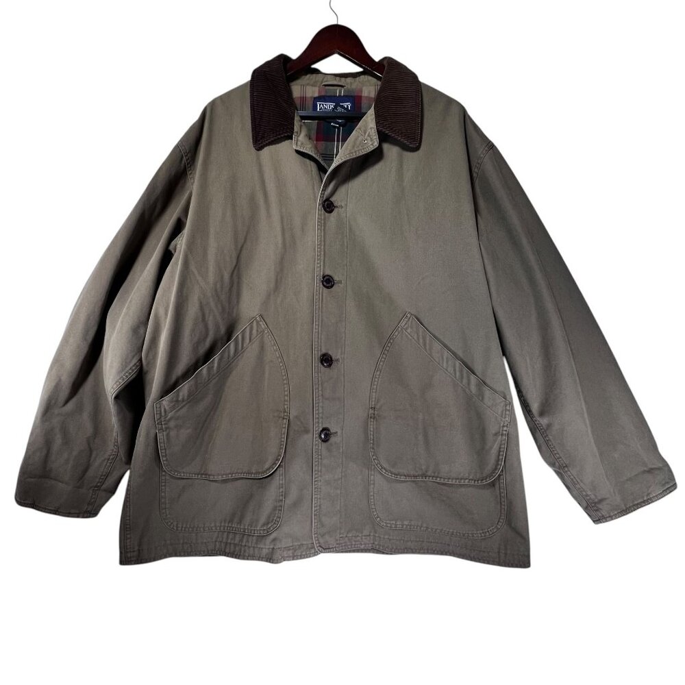 Lands End Mens Canvas XL Barn Coat Corduroy Collar Button Front Brown Tan Lined - Picture 3 of 16